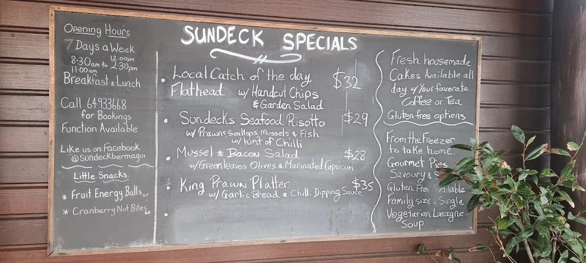 Menu, The Sundeck at Bermagui