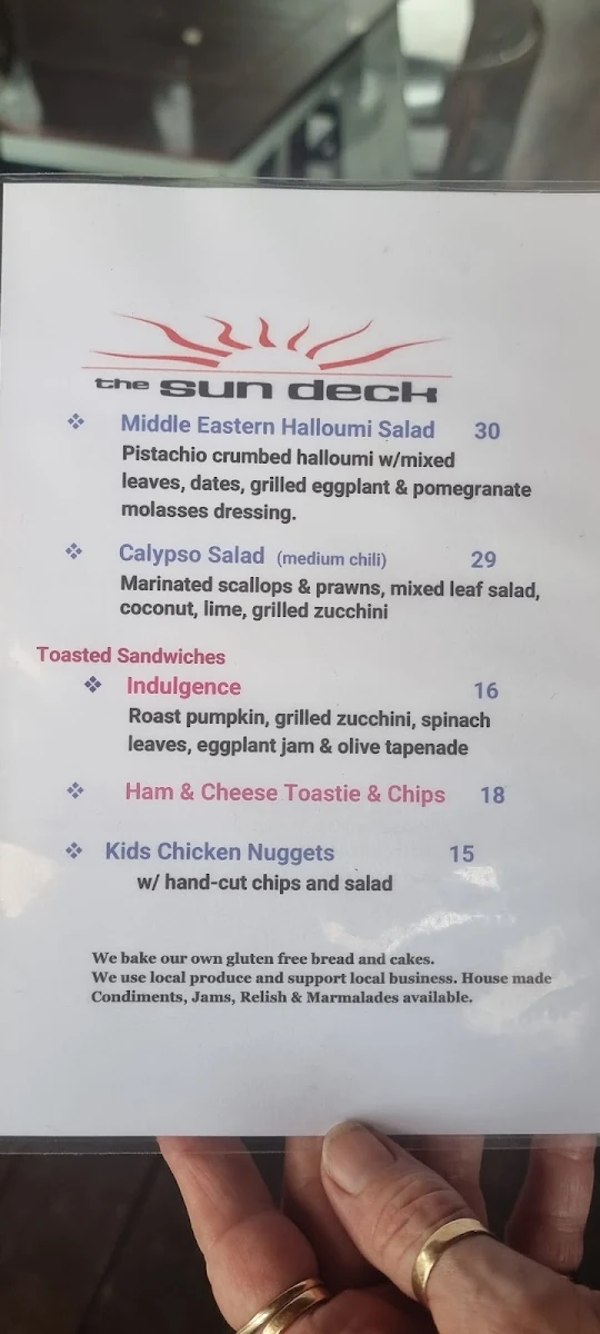 Menu, The Sundeck at Bermagui