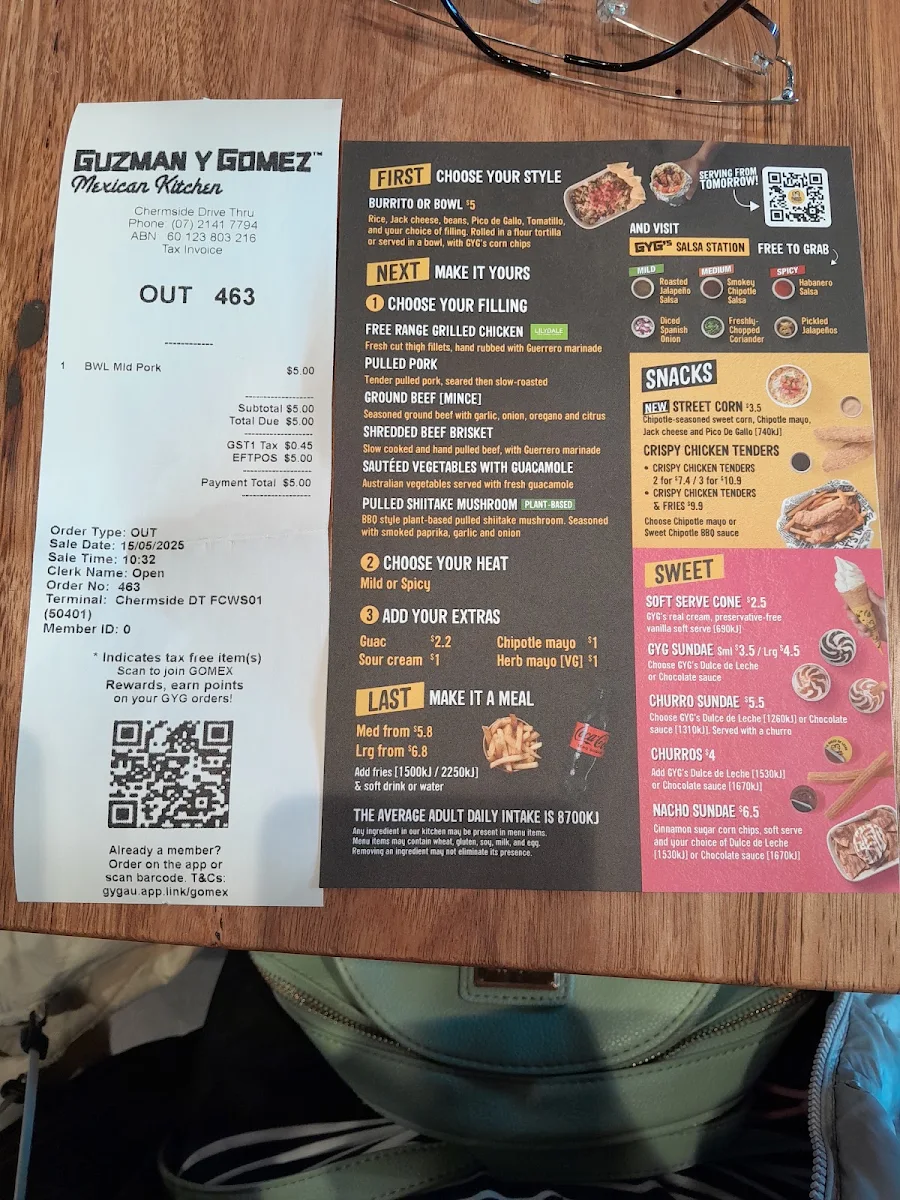 Menu, Guzman y Gomez - Chermside DT