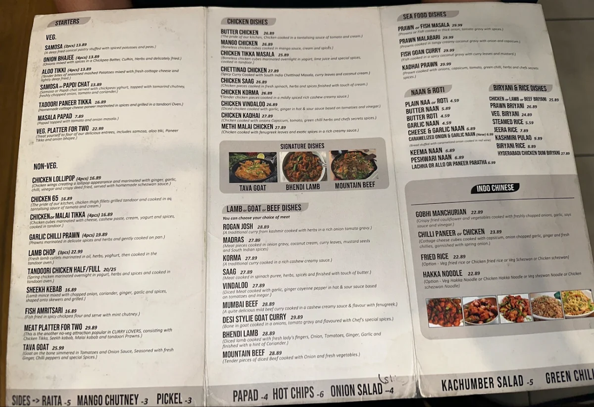 Menu, Curry Lovers Epping