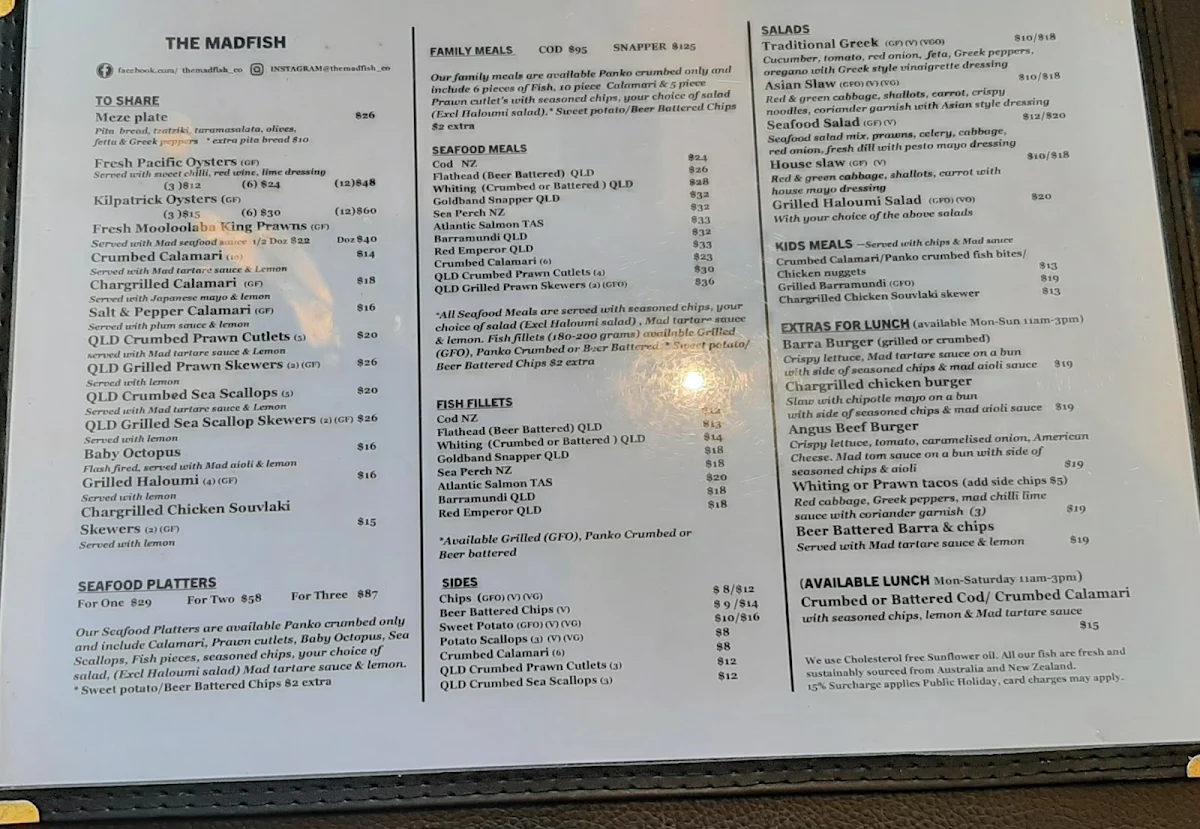 Menu, The Mad Fish