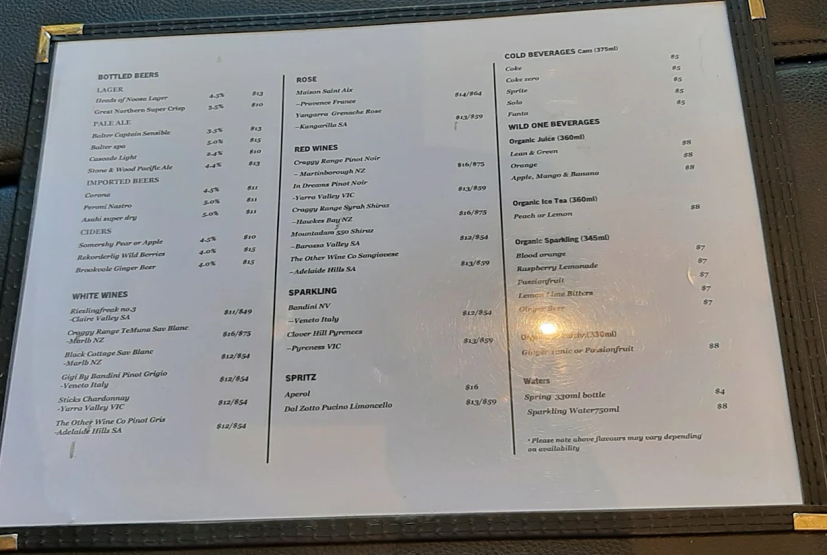 Menu, The Mad Fish