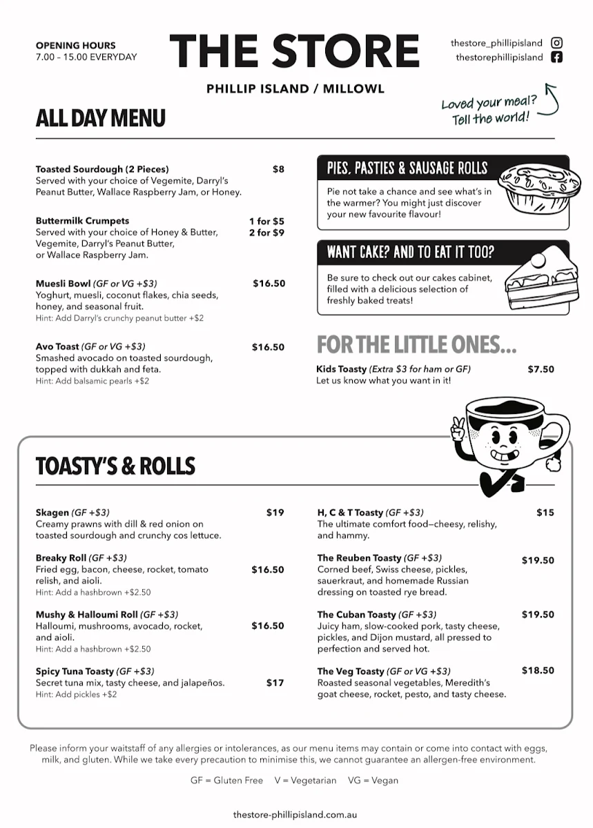 Menu, The Store
