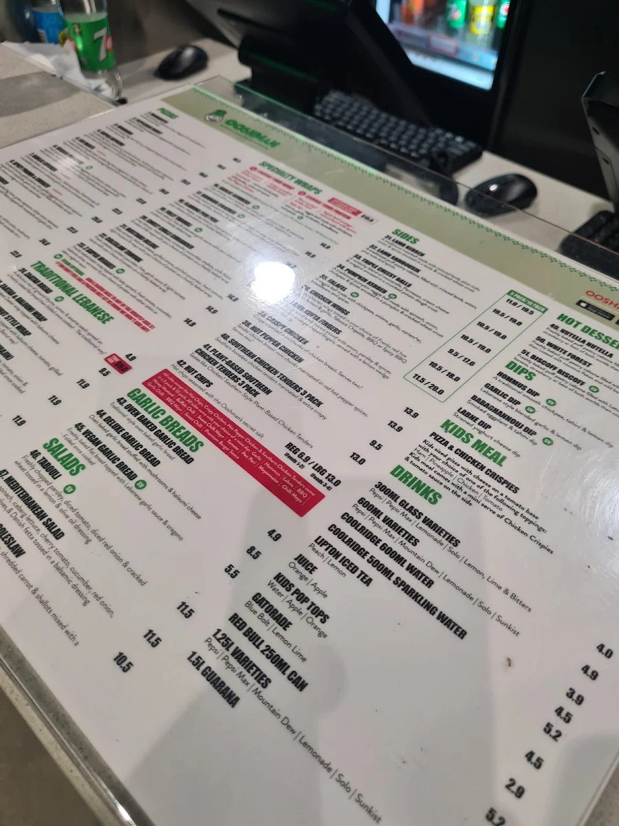Menu, OOSHMAN Weston