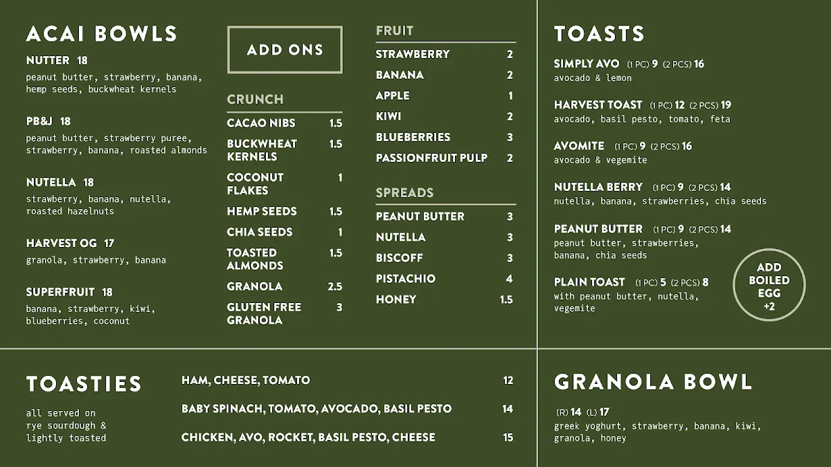 Menu, Harvest Bowl - Castle Hill