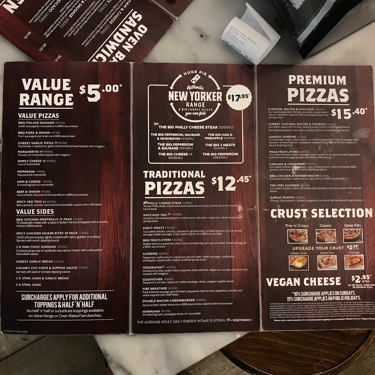 Menu, Domino's Pizza Queen St (QLD)