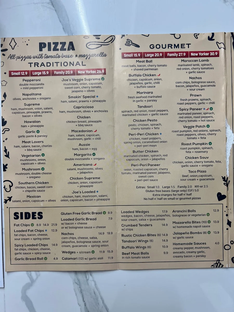 Menu, Smokin joes Pizza & Grill - Gisborne