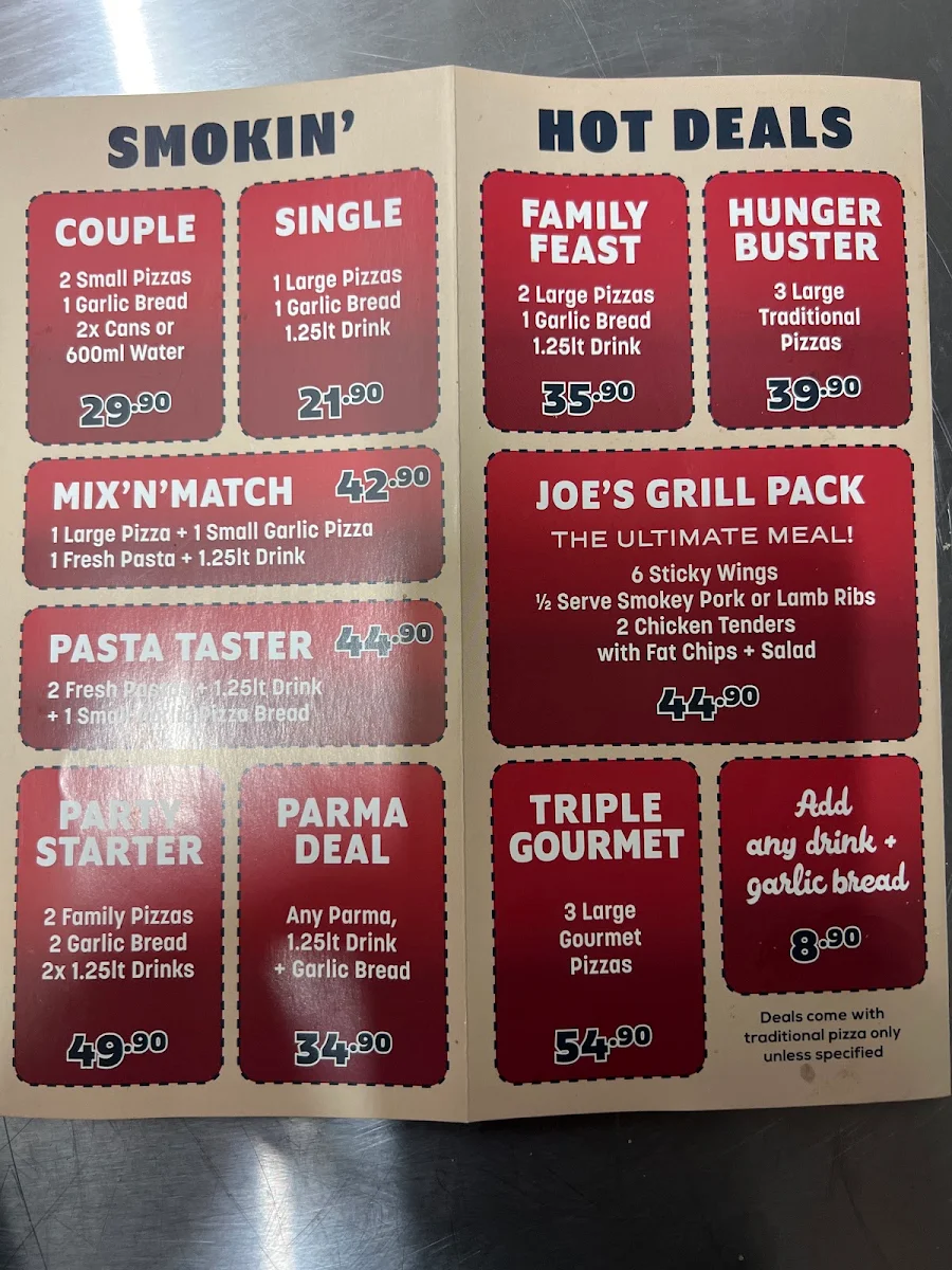 Menu, Smokin joes Pizza & Grill - Gisborne