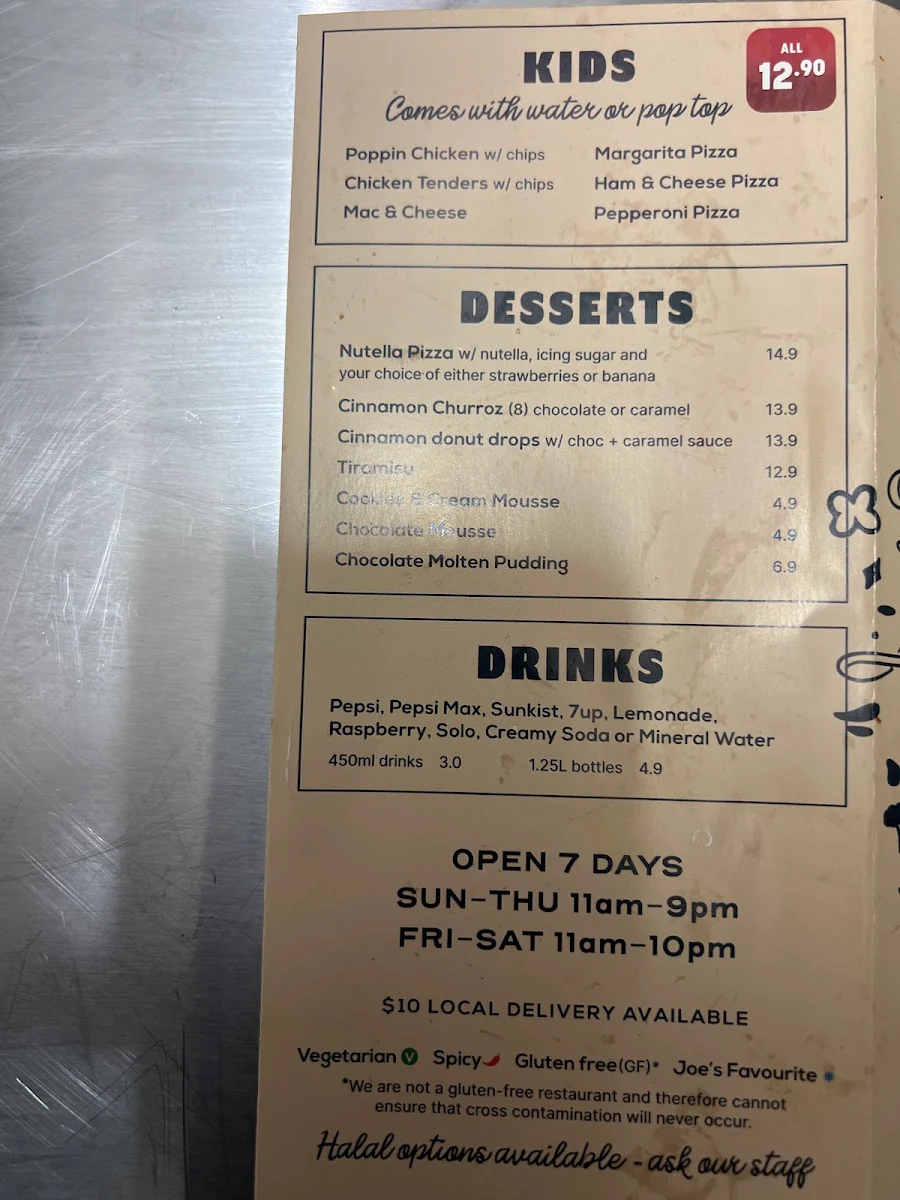Menu, Smokin joes Pizza & Grill - Gisborne