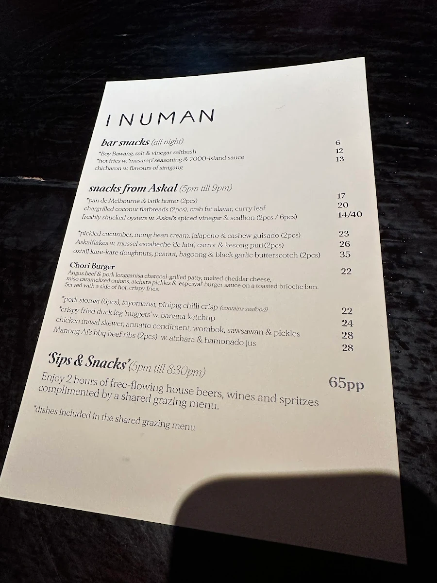 Menu, Inuman Cocktail Bar | Melbourne CBD
