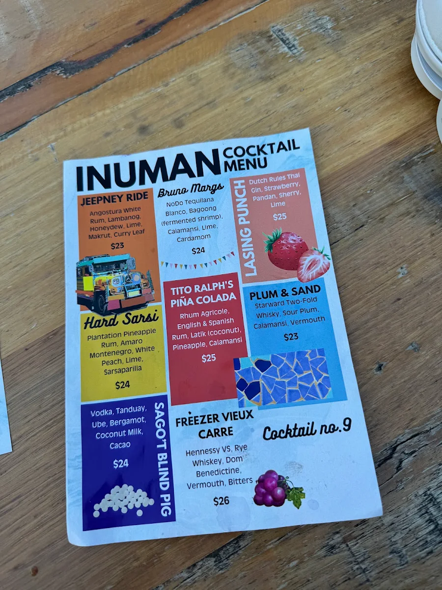 Menu, Inuman Cocktail Bar | Melbourne CBD