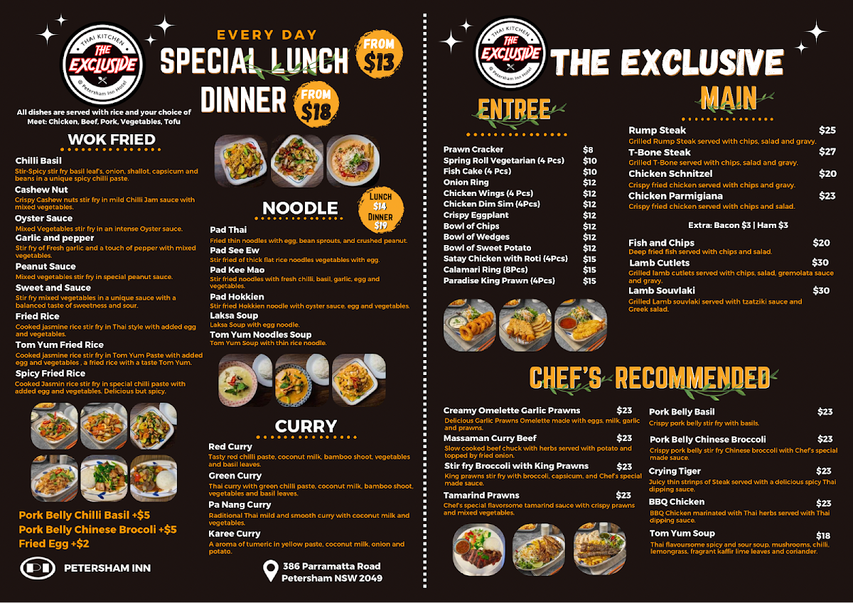 Menu, The Exclusive Thai Kitchen