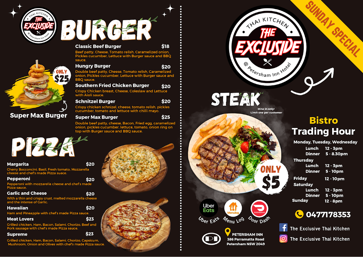Menu, The Exclusive Thai Kitchen