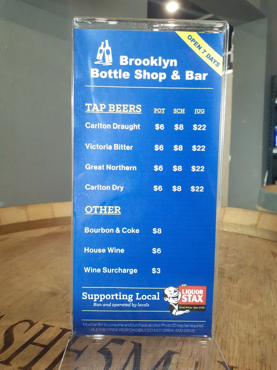 Menu, Brooklyn Bottleshop & Bar