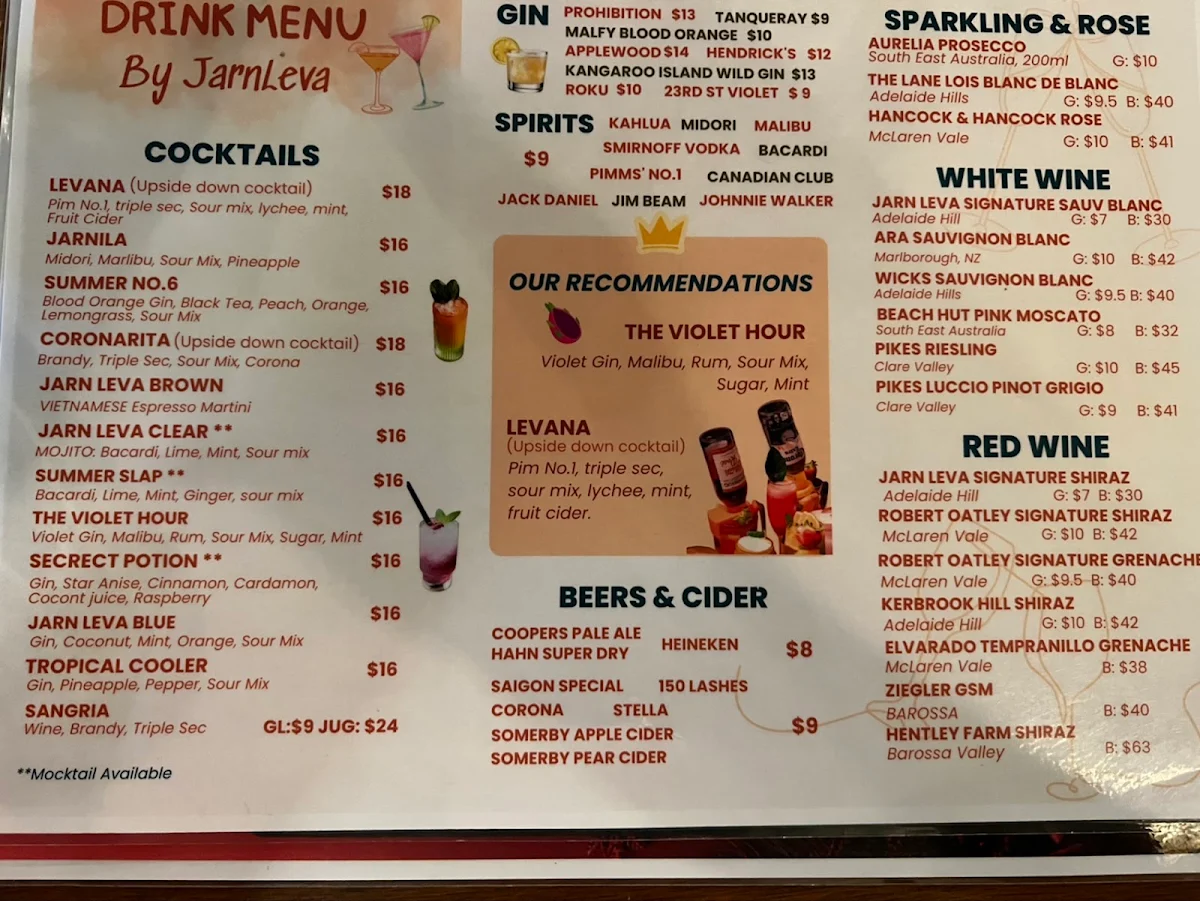 Menu, Jarn Leva Vietnamese TTP