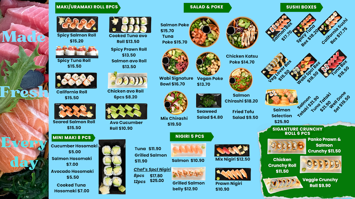 Menu, Wabi Sushi