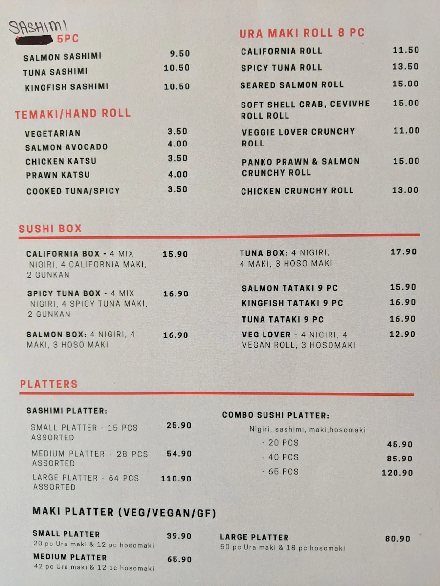 Menu, Wabi Sushi