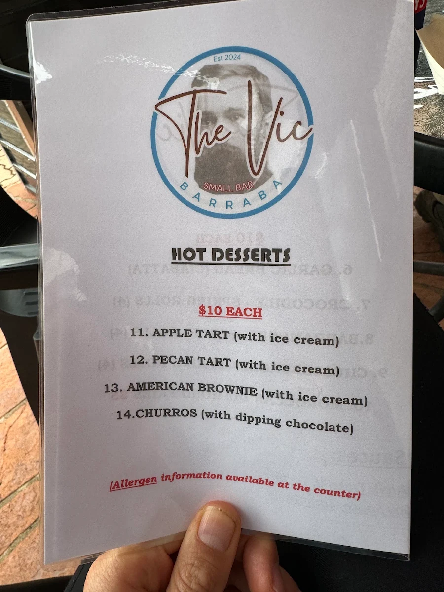 Menu, The Vic