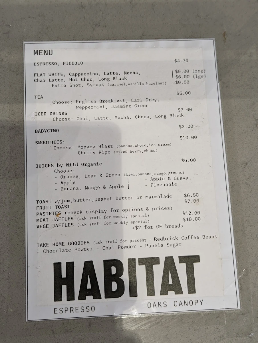 Menu, Habitat Espresso