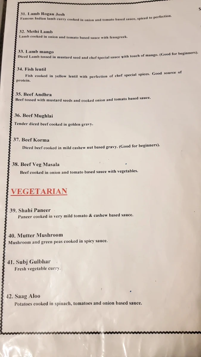 Menu, Spirit of Punjab