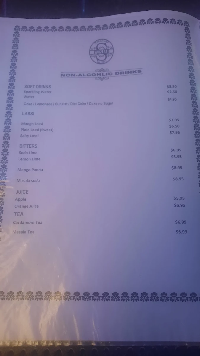 Menu, Spirit of Punjab