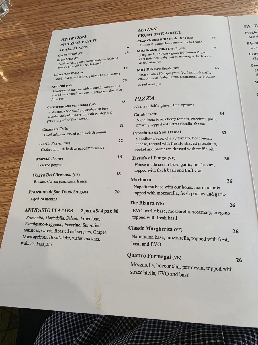 Menu, Marcos Cafe & Bistro & Pizzeria