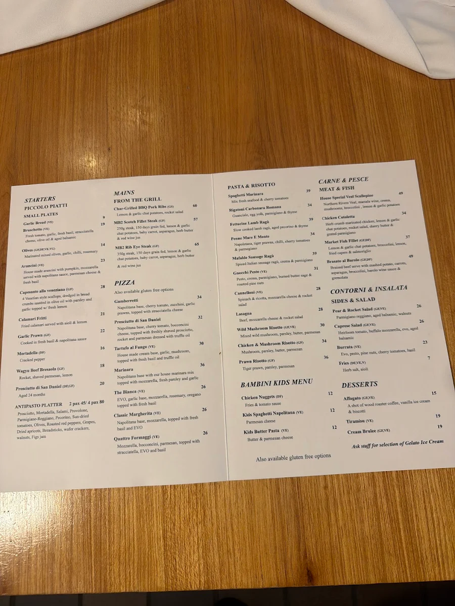Menu, Marcos Cafe & Bistro & Pizzeria