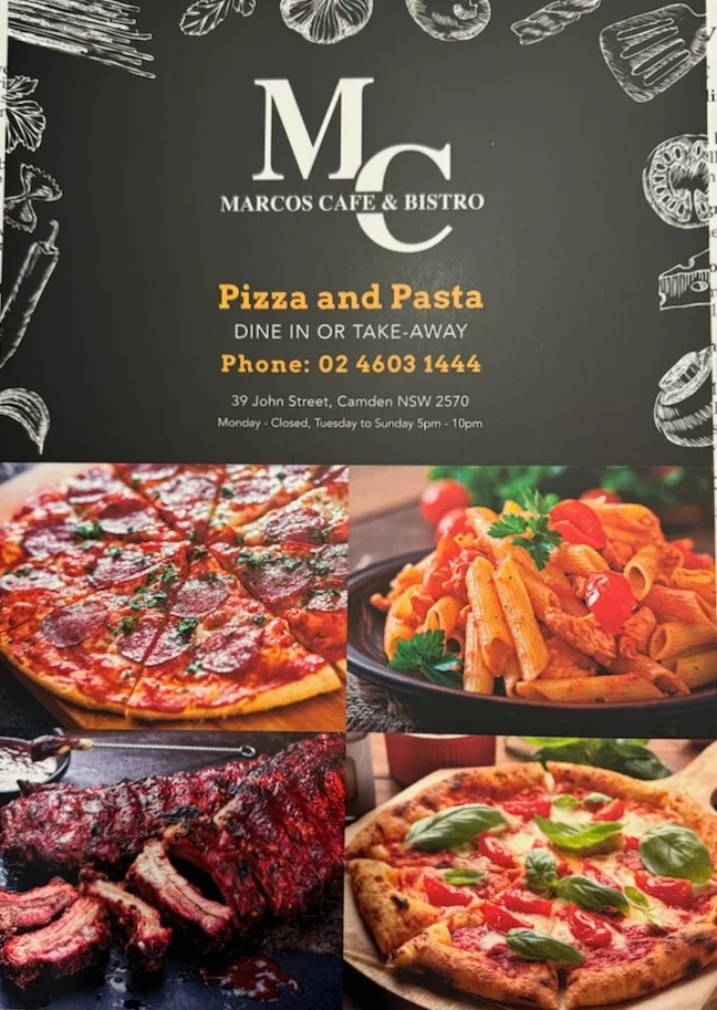 Menu, Marcos Cafe & Bistro & Pizzeria