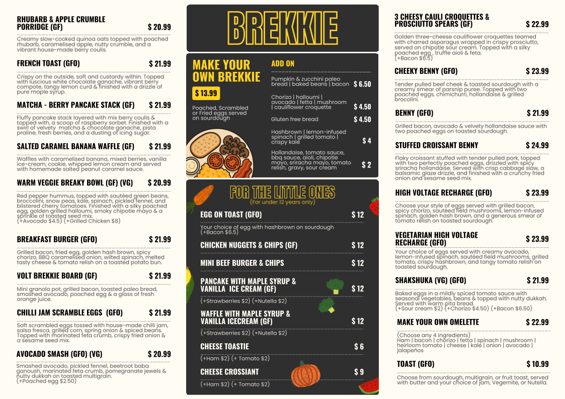 Menu, Volt Cafe Clyde North