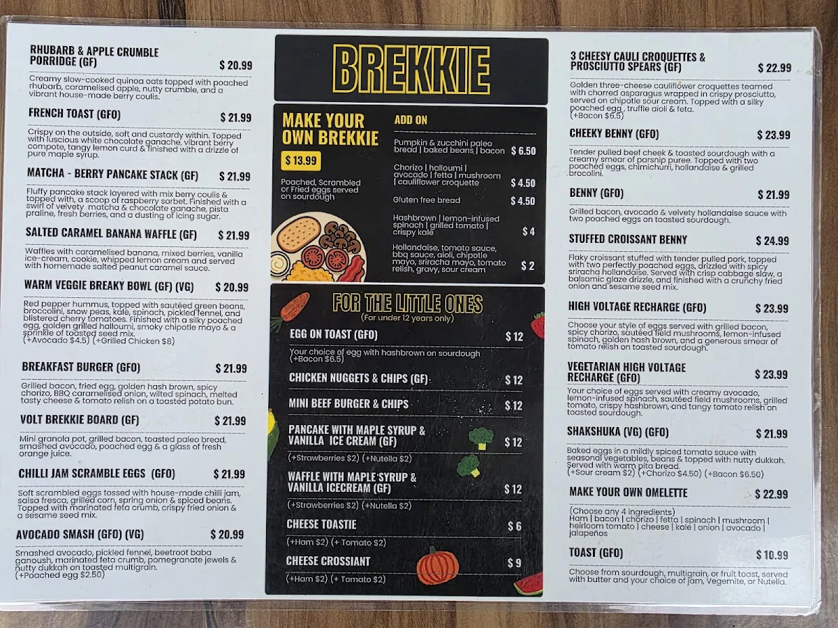 Menu, Volt Cafe Clyde North