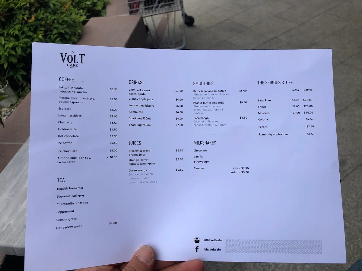 Menu, Volt Cafe Clyde North