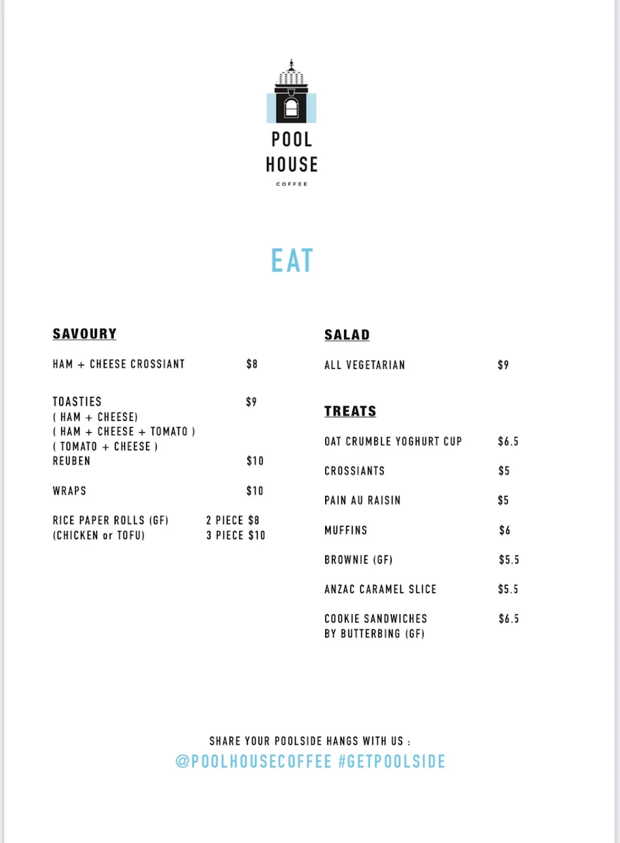 Menu, Poolhouse Coffee