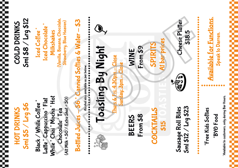 Menu, The Nook: Toasties & Bar