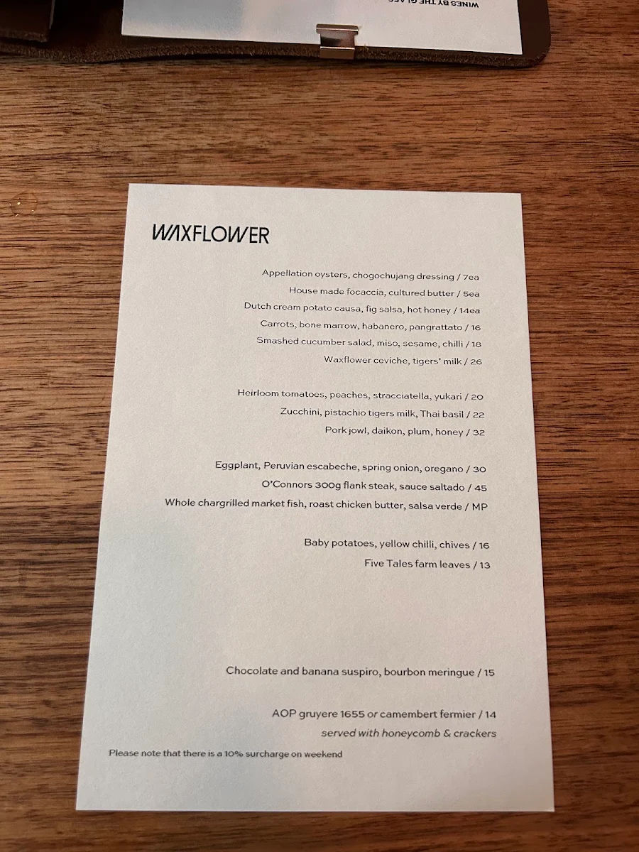 Menu, Waxflower
