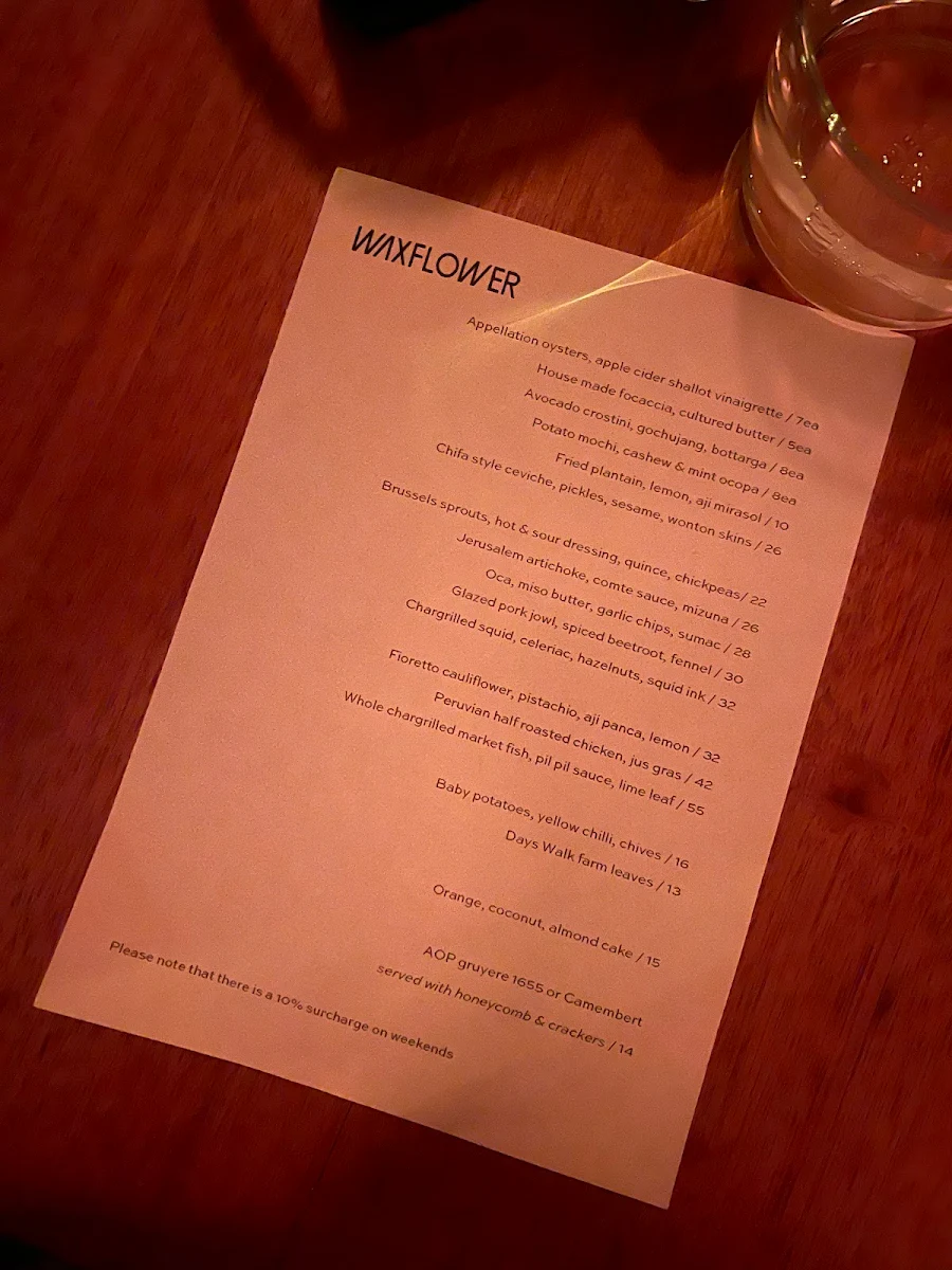 Menu, Waxflower