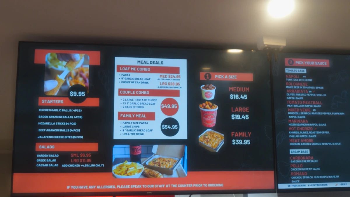 Menu, Pasta Hub Alexander Heights
