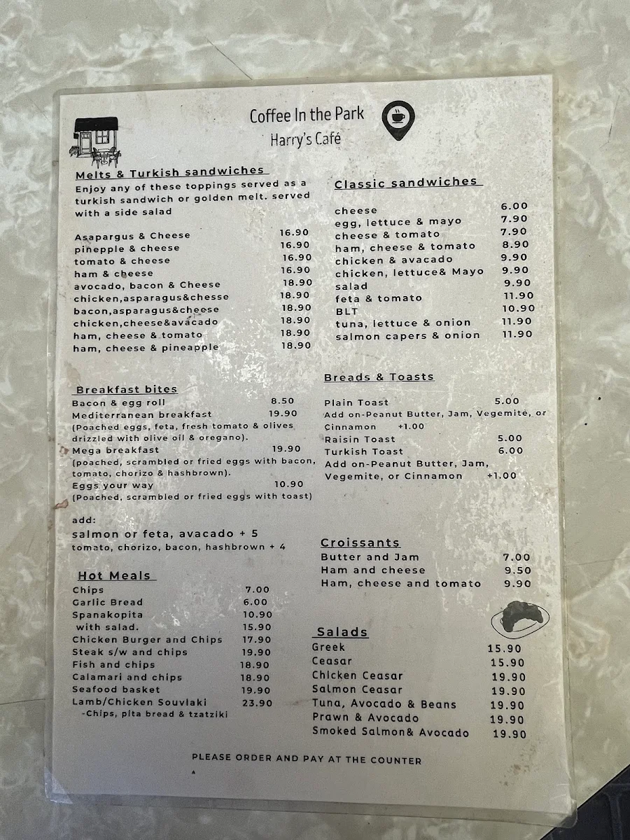 Menu, Coffee in the Park