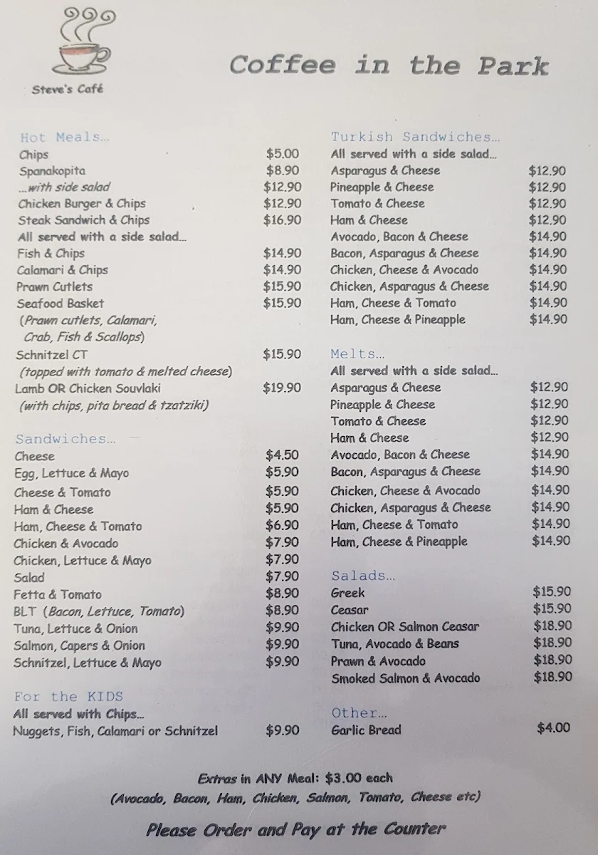Menu, Coffee in the Park