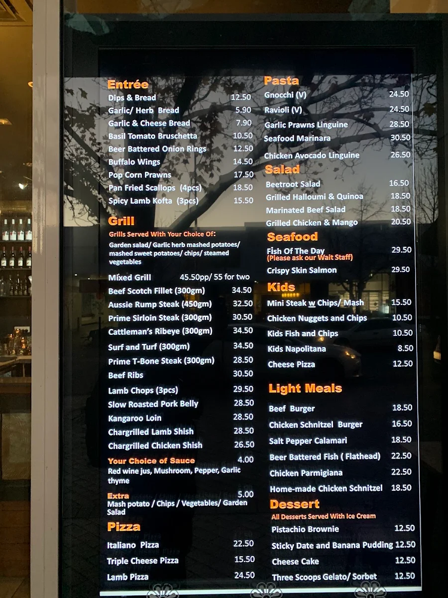 Menu, Manuka Steakhouse ACT