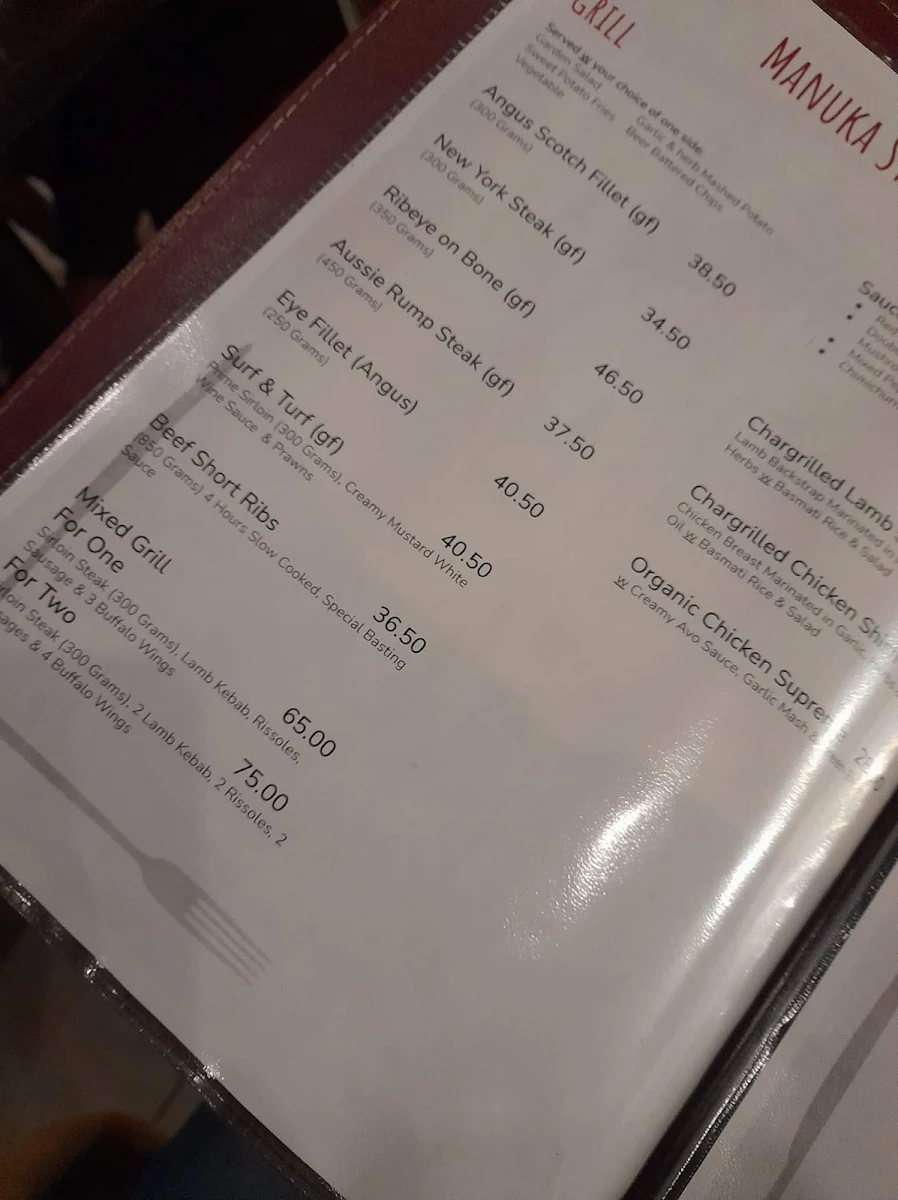 Menu, Manuka Steakhouse ACT