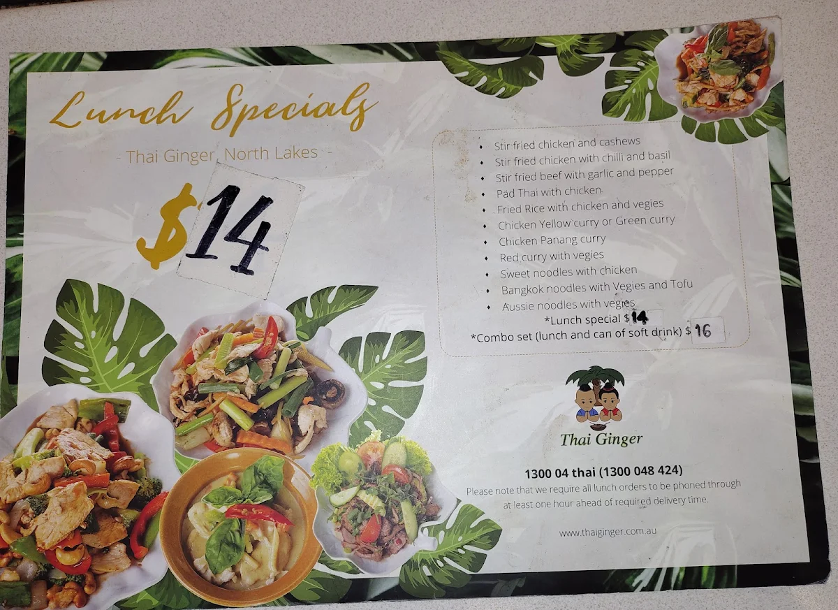 Menu, Thai Ginger Restaurant