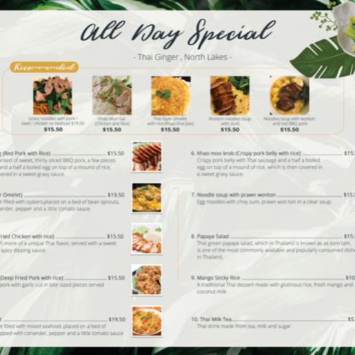 Menu, Thai Ginger Restaurant