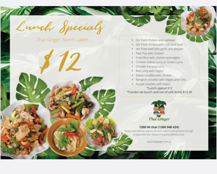 Menu, Thai Ginger Restaurant