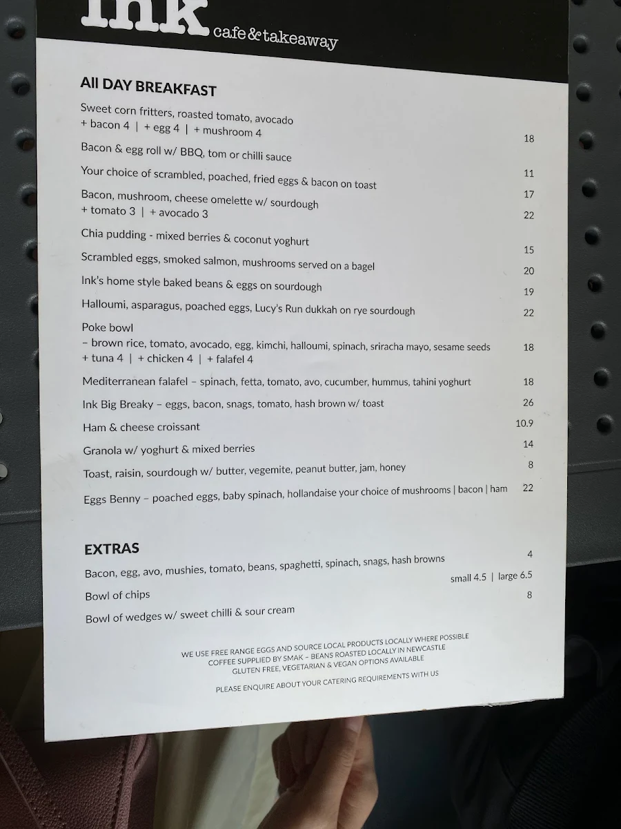 Menu, INK Cafe & Takeaway