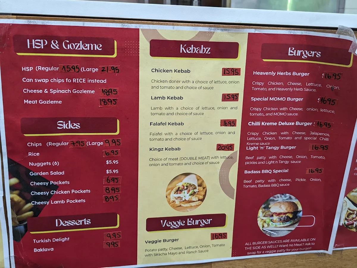 Menu, Kingz Kebabz