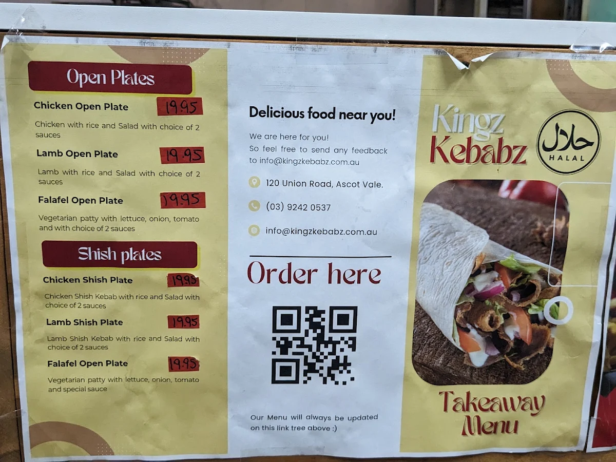 Menu, Kingz Kebabz