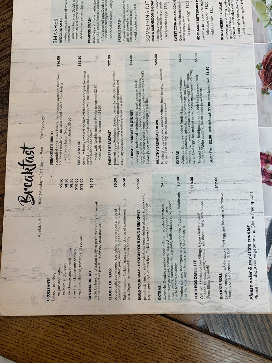 Menu, Coco Cafe