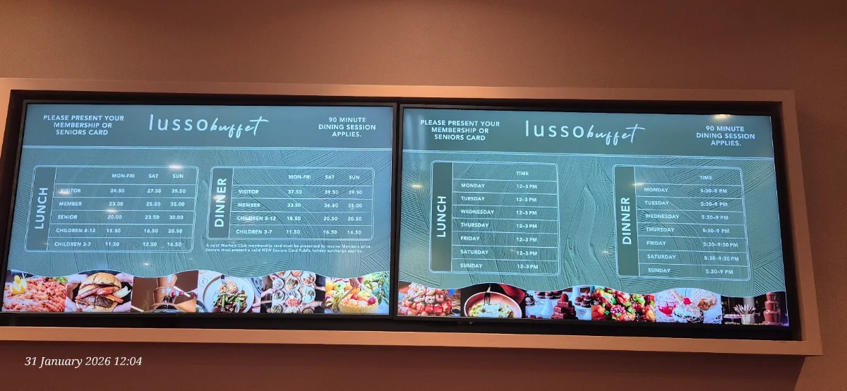 Menu, Lusso Buffet Blacktown