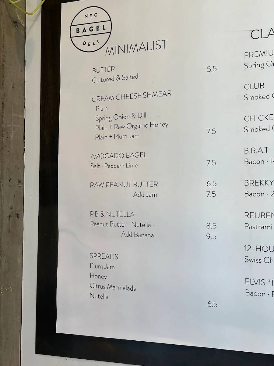 Menu, NYC Bagel Deli