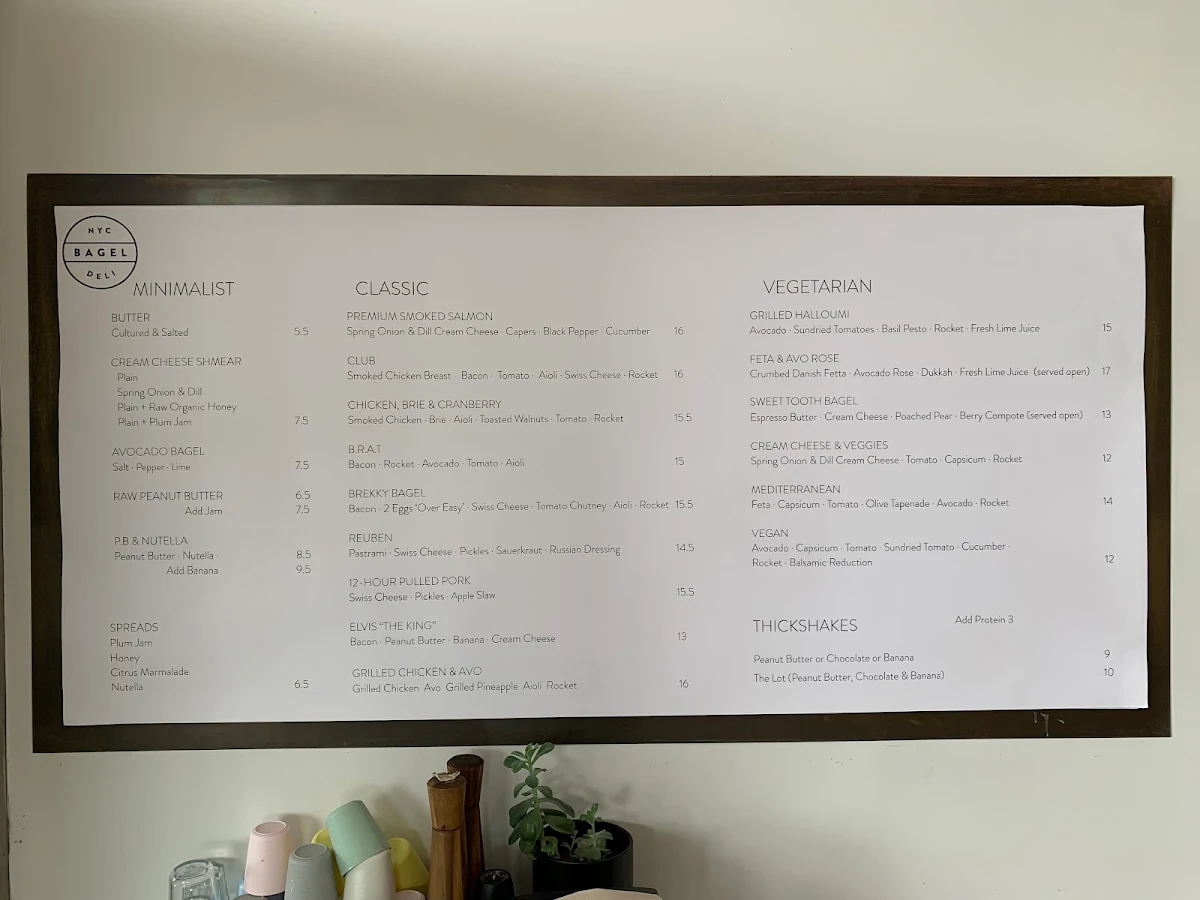 Menu, NYC Bagel Deli